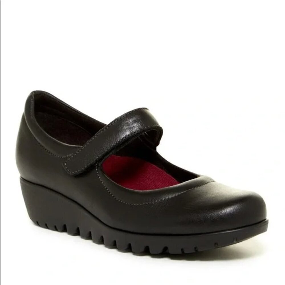 Munro Pia Mary Jane Wedge Black Comfort Walking Shoes 7.5 Wide
